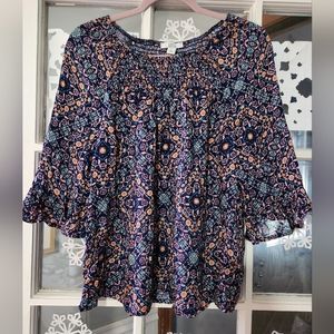 Croft and Barrow ruched elastic neckline blouse with 3/4 ruffle sleeves